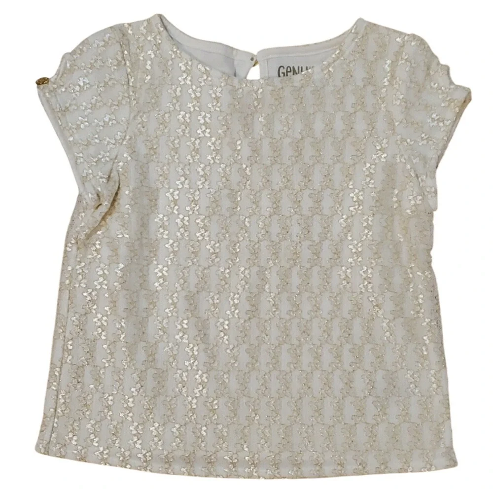 Genuine Kids Oshkosh Girls Metallic Gold‎ Lace Short Sleeve Shirt Size 4T